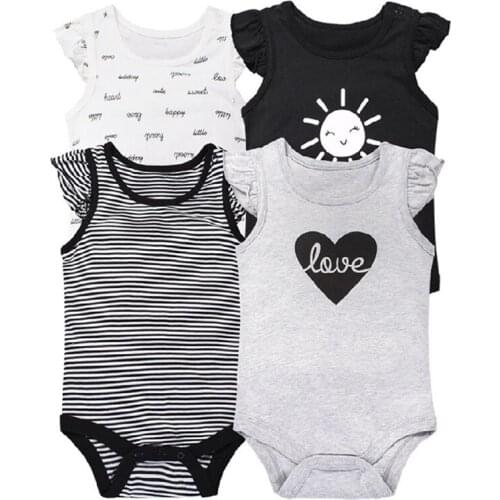 4 Pieces / Lot Baby Bodysuits 0-24M Boy Girl Jumpsuit 100% Cotton Sleeveless Infant Clothing Creepers Baby Romper