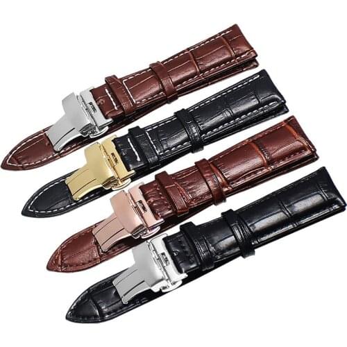 Butterfly buckle leather strap 12-24mm watch accessories high quality brown black strap + tools+Free shipping