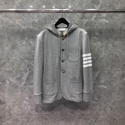 TB Browin Women Suit Jacket Hooded Wool Men Coat Striped Casual Soft High Quality Top WIndproof Loose Outerwear Autumn Winter We