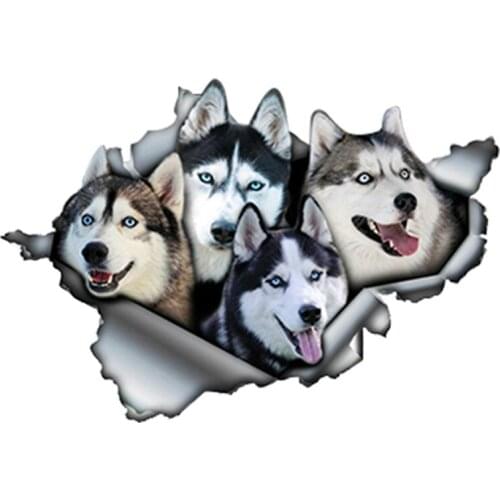 Fashion Funny Huskies Car Sticker Torn Metal Decal Reflective Waterproof Sunscreen 3D Pet Dog Decals Accessories PVC,13cm*8cm