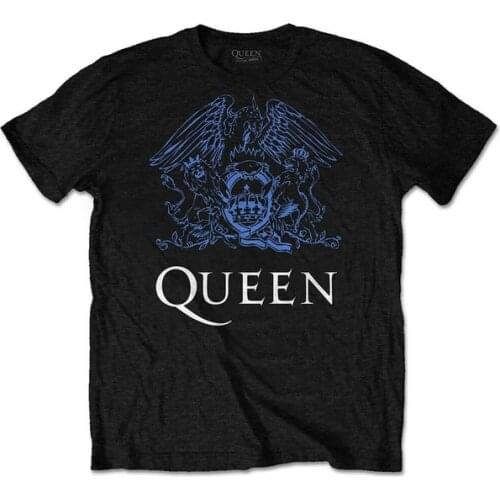 Queen Freddie Mercury Blue Crest on Black Official Tee T-Shirt Mens