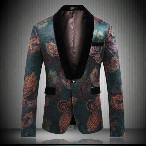 2020 EU Popular Mens England Designer Green Nice Pattern Style Men Dress Jacket Slim Fit Blazer Party 9017