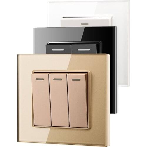 1/2/3 Gang 1 2 Way Wall Switch Tempered Glass Panel Light Switch Push Button Switch On/Off Wall Switch Interruptor 16A 220-250V