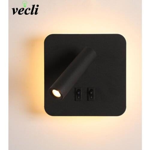 Nordic LED Wall Lamp with switch 3W spotligh 7W backlight free rotation Sconce indoor wall light For Home Bedroom Bedside Lights
