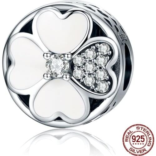 2020 new four-leaf clover round beads fit bracelet bangle charm genuine 925 sterling silver woman pendant jewelry making charms