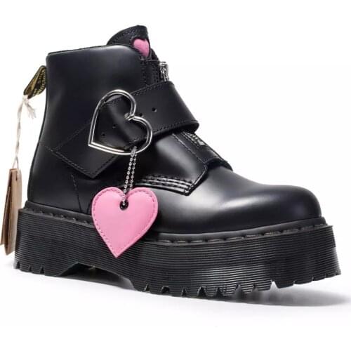 2020 New Fashion Women Boots Platform Buckle Strip High Heel Womens Ankle Boots Heart Button Autumn Boots Female Footwear