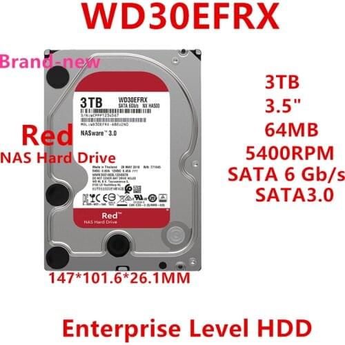 New HDD For WD Brand Red 3TB 3.5" SATA 6 Gb/s 64MB 5400RPM For Internal Hard Disk For NAS Hard Drive For WD30EFRX