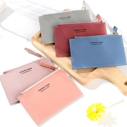 New Women Fashion Short Purse PU Zipper Cash ID Credit Card Holder Pure Color Mini Business Wallet Case Name Card Organizer