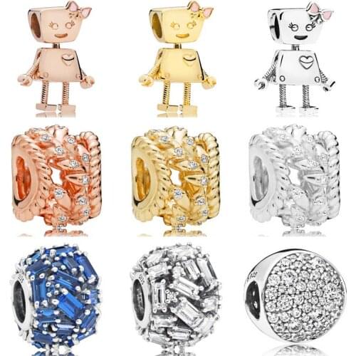 QANDOCCI Pave Sphere Bella Bot Dazzling Grain Swirls Chiselled Elegance Charms Fit Pandora Bracelet 925 Sterling Silver Jewelry