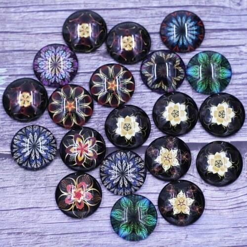 20Pcs Mixed Flowers Round Glass Cabochons Cameos Dome Seals DIY Embellishments Crafts Making 12mm