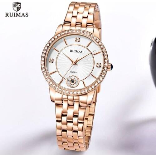 RUIMAS Luxury Women Watches Rose Gold Female Clock Quartz Wristwatch Fashion Ladies Watches reloj mujer relogio feminino 556