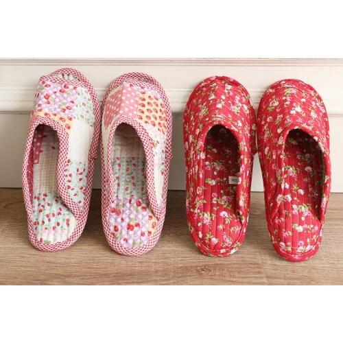 Women Indoor Slippers Spring Autumn Soft Cotton Japanese Toe Sole Slippers Ladies Flip Flop Vintage Floral Home Bedroom Slippers