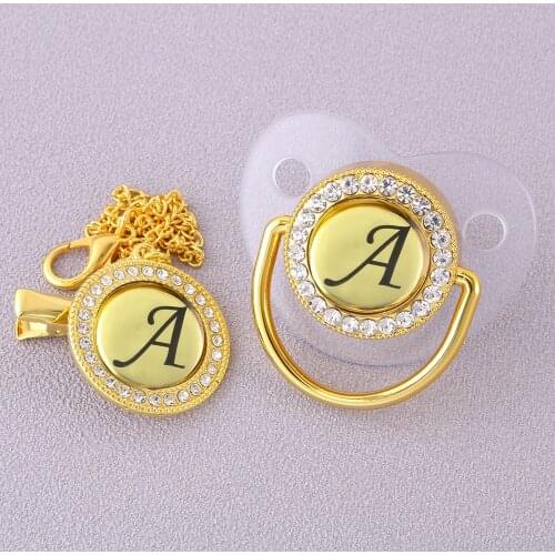 Luxury Bling Bling Rhinestones Transparent Baby Pacifier 26 Initial Letters Newborn Infant Silicone Orthodontic Pacifier Nipple