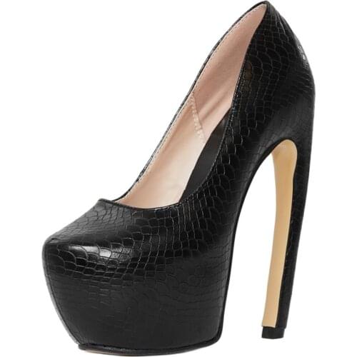 Built-in 18CM High Heel Platform Strange Curved Heels Sexy Snake Pattern Slip-On Shoes