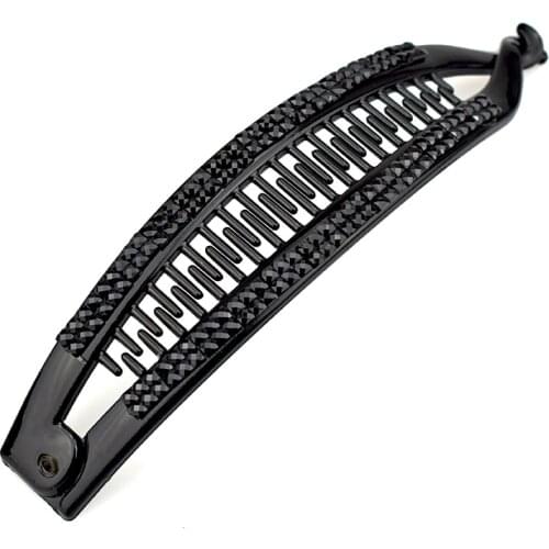 Banana Clip Black Barrette Hair Clips for Women Hair Accessories Fashion Rhinestone Hairpin Long Hairclip Lady Headwear Gifts