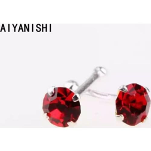 AIYANISHI 925 Sterling Silver Stud Earrings For Women Classic Four Prong Colored Jewels Earring Wedding Engagement Bridal Jewelr