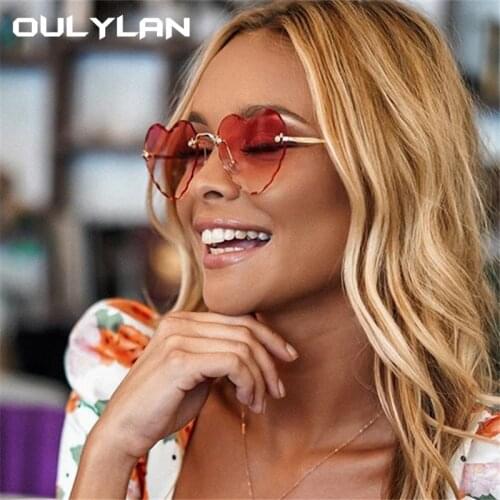 Oulylan Women Rimless Sunglasses Fashion Heart-shaped Sun Glasses for Wome Vintage Cute 90s Gradient Shades Eyeglasses UV400