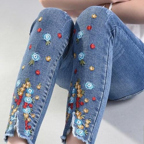 Plus Size Embroidered Pencil Jeans 4Xl plus Size Denim Pants Stretch Pants