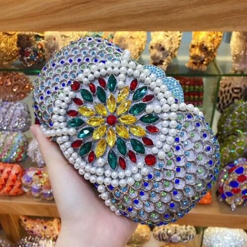 Lady Metallic colorful Diamonds Beaded Clutch bag Girls Wedding Purses gold/blue/silver Evening Bags Ladies Day Clutches wallet