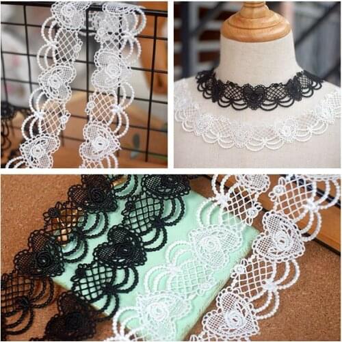 1Meter 3cm White Black Heart Lace Trims Flower Applique Polyester Costume Trimmings Home Textiles Necklace Sewing Lace Collar