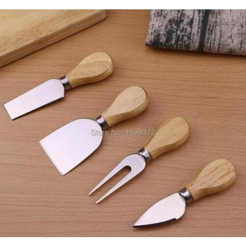 100sets 4pcs/Set Oak Handle Knife Fork Shovel Kit Butter Spreader Graters For Cutting Baking Chesse Board Tool