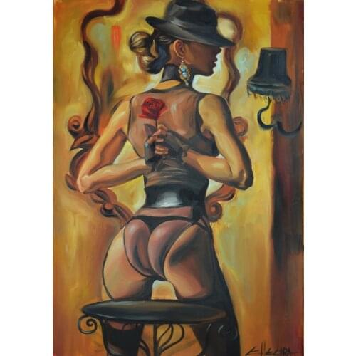 100%Handmade Oil Painting Hand NUDE EROTICs OIL ROSE LESBIAN INTEREST shipping free