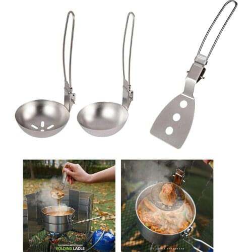 3x Stainless Steel Kitchen Utensil for Cooking. Includes: Spatula,Ladle,Spoon,Folable Outdoor Camping Utensils Cooking Tableware