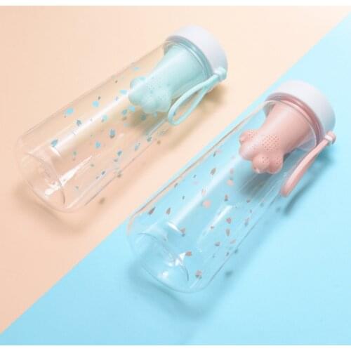 550ml Creative Cute Cat Claw Tea Filter Plastic Cup Kawaii Cherry Blossoms Portable Leak-Proof Water Bottle Sports Gift
