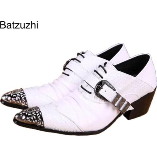 Batzuzhi 6.5CM Increased Height Mans Shoes Pointed Toe British Style Mans Leather Shoes Boots White Wedding and Party, US6-12