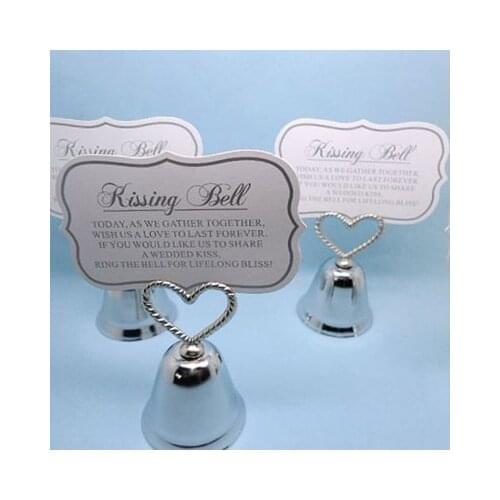 Free Shipping 50pcs/lot Kissing Bell Place Card Holders in silver and golden color Party favors