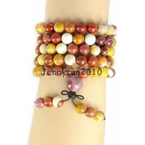 Natural Moukaite 8mm Gem Stone Buddhist 108 Beads Prayer Mala Multi-Purpose Stretchy Bracelet Necklace 2Strands/Pack