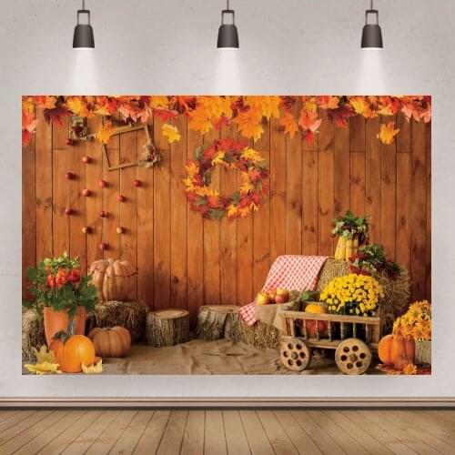 Autumn Harvest Season Wooden Board Pumpkins Photography Backgrounds Birthday Party Backdrops Custom Banner Photo Studio Poster
