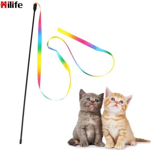 Cat Toys Funny Pet Supplies With Rainbow Cloth Colorful Teaser Wand Cats Interactive Stick