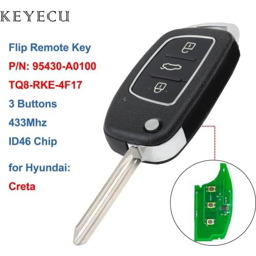 Keyecu Flip Remote Key Fob 433MHz ID46 Chip for Hyundai Creta 2016-2017 P/N: 95430-A0100 FCC ID: TQ8-RKE-4F17