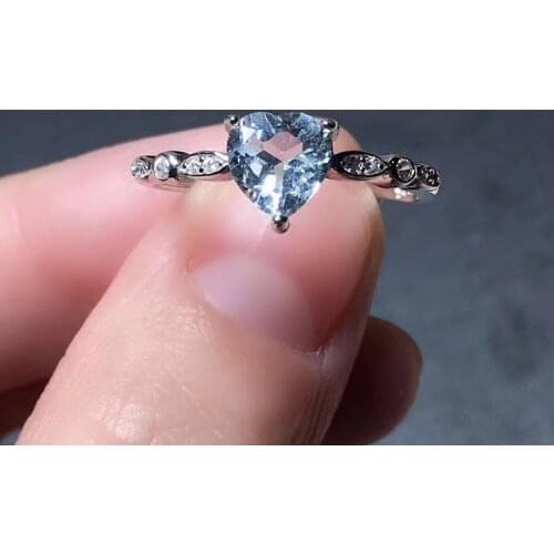 CoLife Jewelry 100% Natural Aquamarine Ring for Engagement 6mm Heart Cut Aquamarine Silver Ring 925 Silver Aquamarine Jewelry