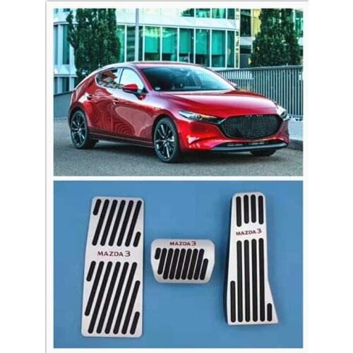 For Mazda 3 Accessories 2019 2020 Aluminum Automatic Transmission Non-Slip Metal Foot Car Gas Pedal Cover Set Kit 3pcs (Silver)