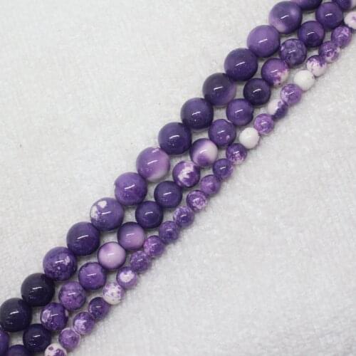 Mini. Order is $7! 6-10mm Purple White Multicolor Snow jades stones Jaspers Round DIY Jewelry Making Loose Beads 15"
