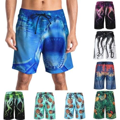 Hawaiian 3D Print Mesh Lining Summer Beach Shorts Men Drawstring Swimming Trunks купальник 2020 новинк