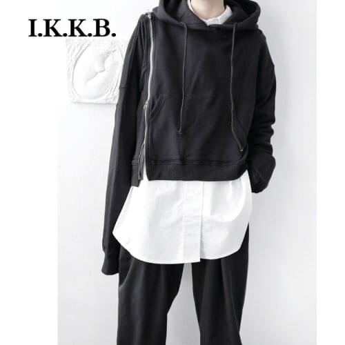 Dark coat personalized mens and womens designers autumn and winter mens loose asymmetric zipper decoration Hooded Sweater tre