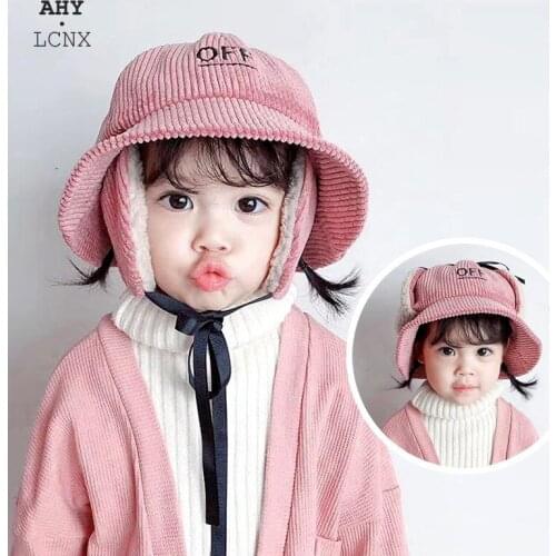 2021 New Kids Winter Hat Baby Bucket Hat Ear Protection Corduroy For Girls Boys Warm Cotton Fisherman Children Hats Caps