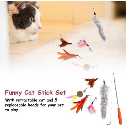 2021 NEW Telescopic Cat Feather Toy with Replacement Head Cat Stick Toy