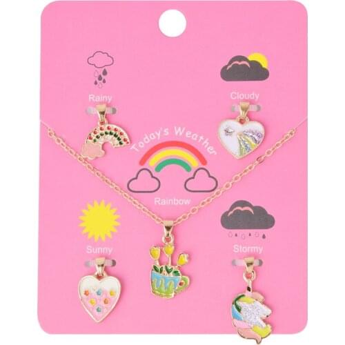 QIMING Gold Korean Pendant Necklace For Girls Women Rainbow Love Heart Unicorn Statement Dainty Jewelry Choker Necklace