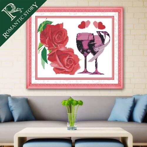Romantic Story Brand Needlework DIY Cross stitch Sets for Embroidery kit Rose Love Red Wine Cup Pattern Handwork Cross-stitch