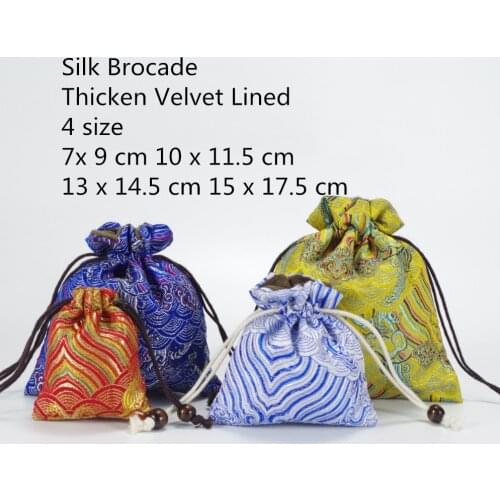 Silk Brocade Velvet Jewelry Pouches Thicken Drawstring Travel Cosmetic Jewelry Bag Cloth Small Cup Storage Bag 2pcs/lot