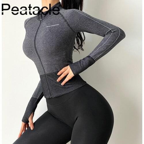 Peatacle Zipper Sports Jacket Women Running Training Quick Dry Fitness Clothes Long Sleeve Tights Yoga Tops