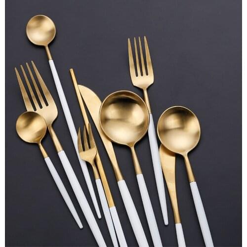 Table Cutlery Stainless Steel Tableware Knife Fork Spoon Set Dinnerware Tableware White Kitchen Device Sets Zero Waste Gift
