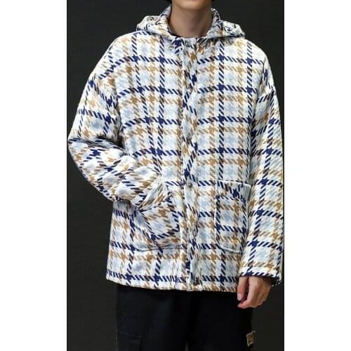 Hooded Trench 2020 Mens Winter Houndstooth Pattern Coat Men Fashion Single Breasted Pea Jacket 4XL 5XL Large Overcoats #3079