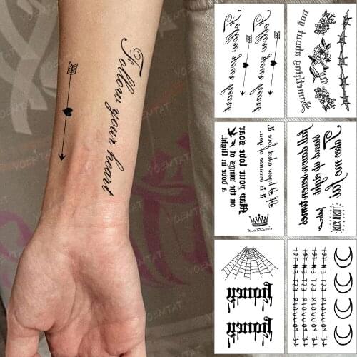 Waterproof Temporary Tattoo Sticker Small French Letter Water Transfer Flash Tatoo Moon Wrist Fake Tatto For Body Art Women Men