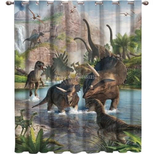 Jurassic Period Dinosaur Room Curtains Large Window Living Room Decor Bathroom Bedroom Drapes Decor Kids Window Treatment