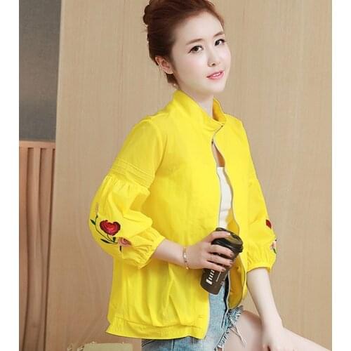 Floral Embroidery Sun Protection WomenS Clothes Spring Summer Zipper Baseball Jacket Windbreaker Coat Vetement Femme 2021